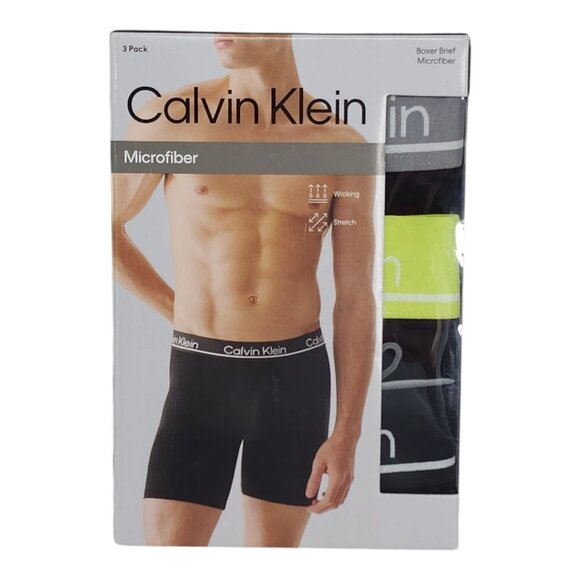 Calvin Klein 3 Pack Mens Microfiber Boxer Briefs XL Black Grey Lime Green - Picture 1 of 7